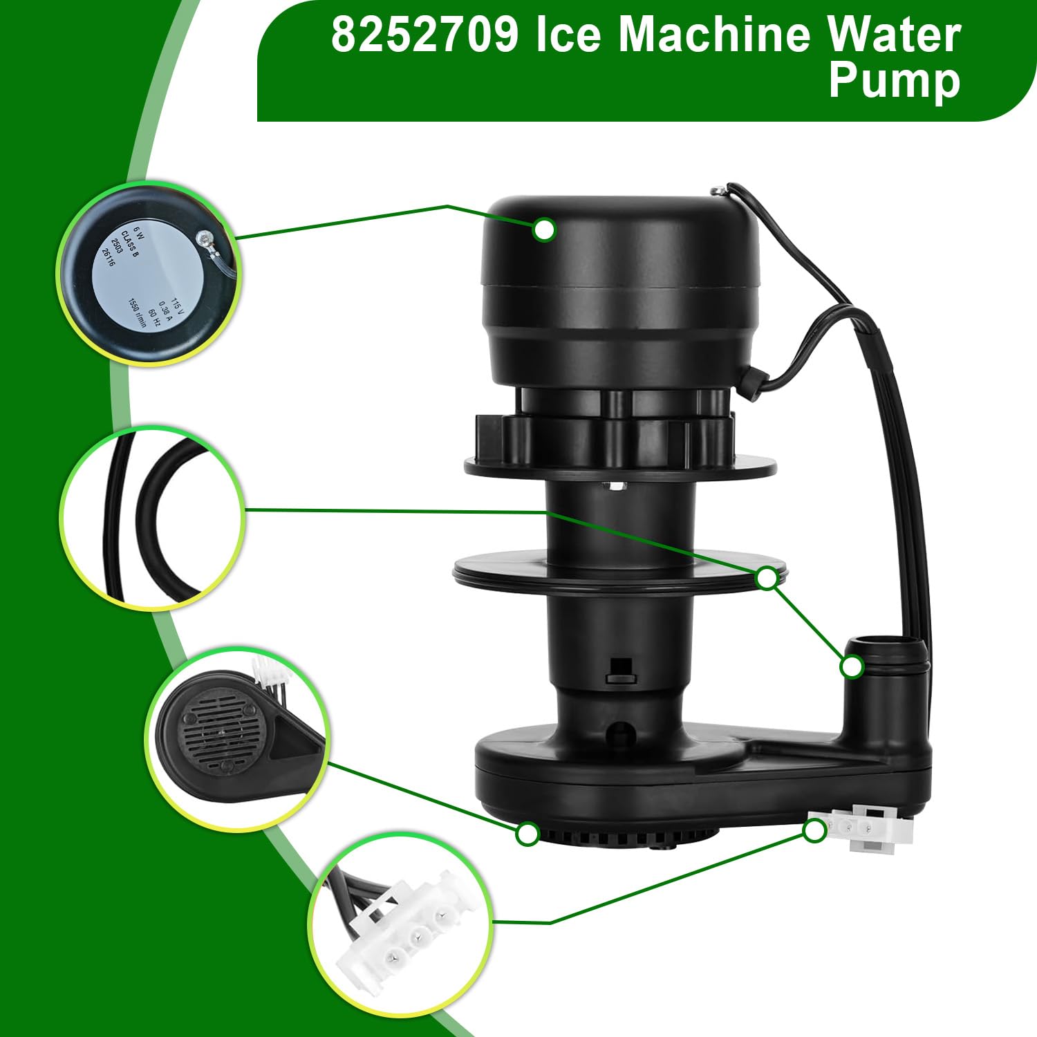 New 8252709 Ice Machine Water Pump 115 Volt Compatible with Manitowoc by Morril Motors Replaces 8252109 8251139 2007399 000000259 2008109