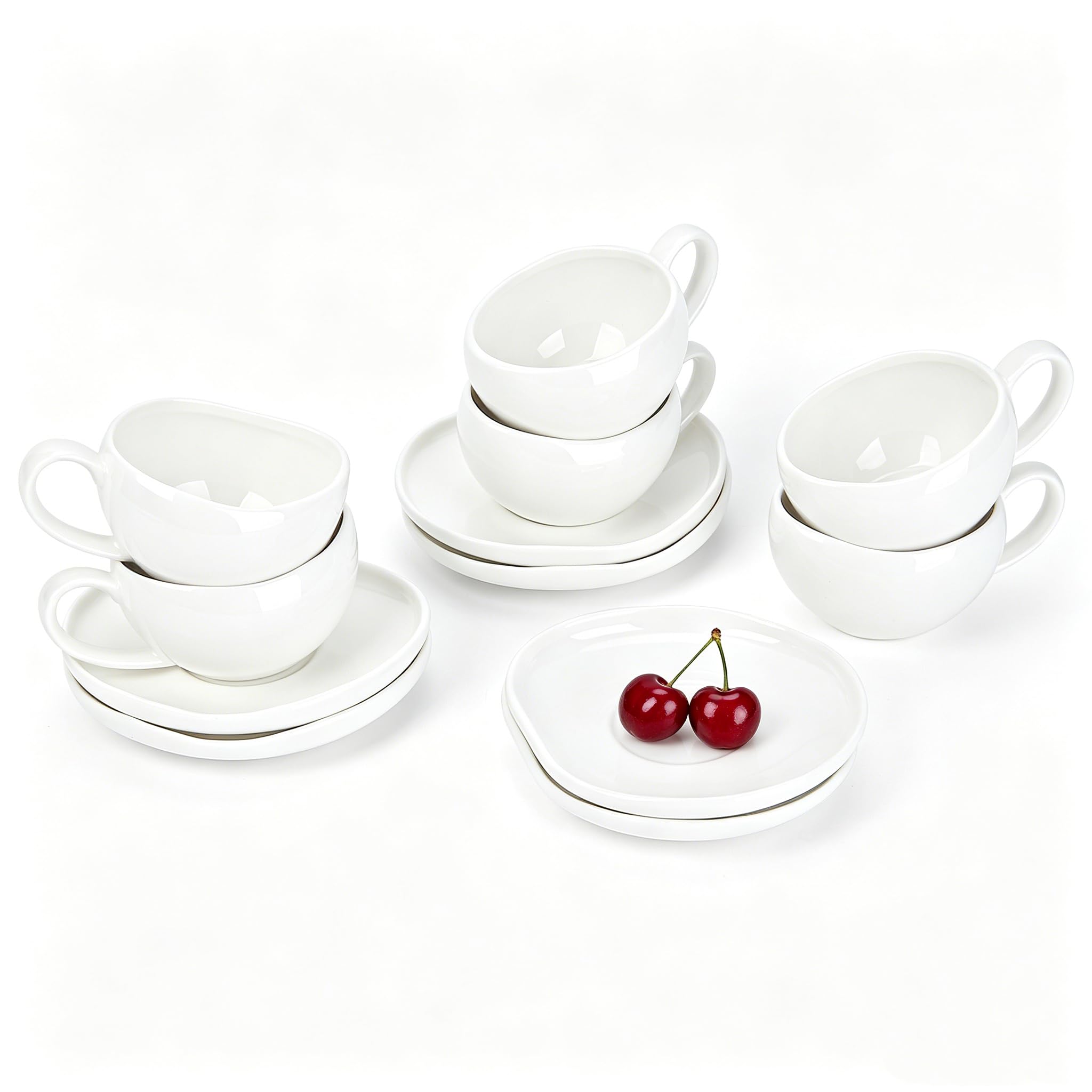 Filiżanki do espresso, zestaw filiżanek do espresso ze spodkami, 6-częściowy zestaw filiżanek do espresso i spodków, ceramiczne ze spodkami, 120 ml, filiżanki i spodki, białe