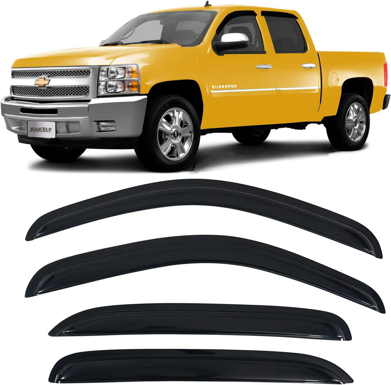 Tape on Window Visors rain Guards Vent Deflectors Rain Guards for 07-14 Chevy Silverado & GMC Sierra 1500 2500HD 3500HD Crew Cab, Avalanche Suburban Yukon XL, 94515