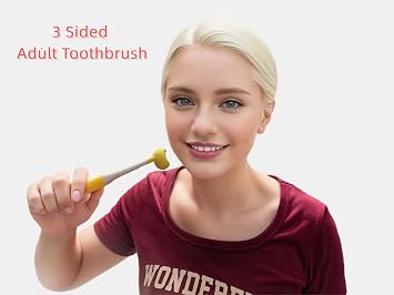 Medium Toothbrushes for Adults,3 Sided Adult Toothbrush,Autism Soft Bristles Tooth Brushes, Complete Tooth and Gum Care, 2 Pack Toothbrush(Blue+Yellow)