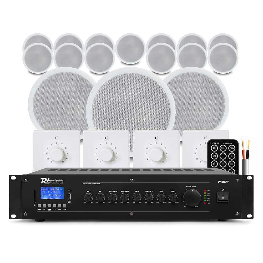 CSPB5 5" Ceiling Speaker System – 16 Speakers, 100V Mixer Amplifier, Bluetooth, Multi-Zone Volume Control – Ideal for Shops, Offices & Restaurants