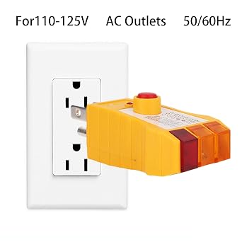 GFCI Outlet Tester, Standard US Receptacle Circuit Analyzer with Ground Fault Detection Auto Voltage Polarity & Breaker Finder Electrical Socket Diagnostic Tool (Yellow)