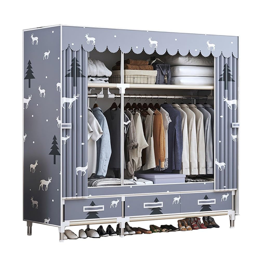 Armoire portable autoportante avec housse en tissu Oxford et boîte de rangement pour vêtements