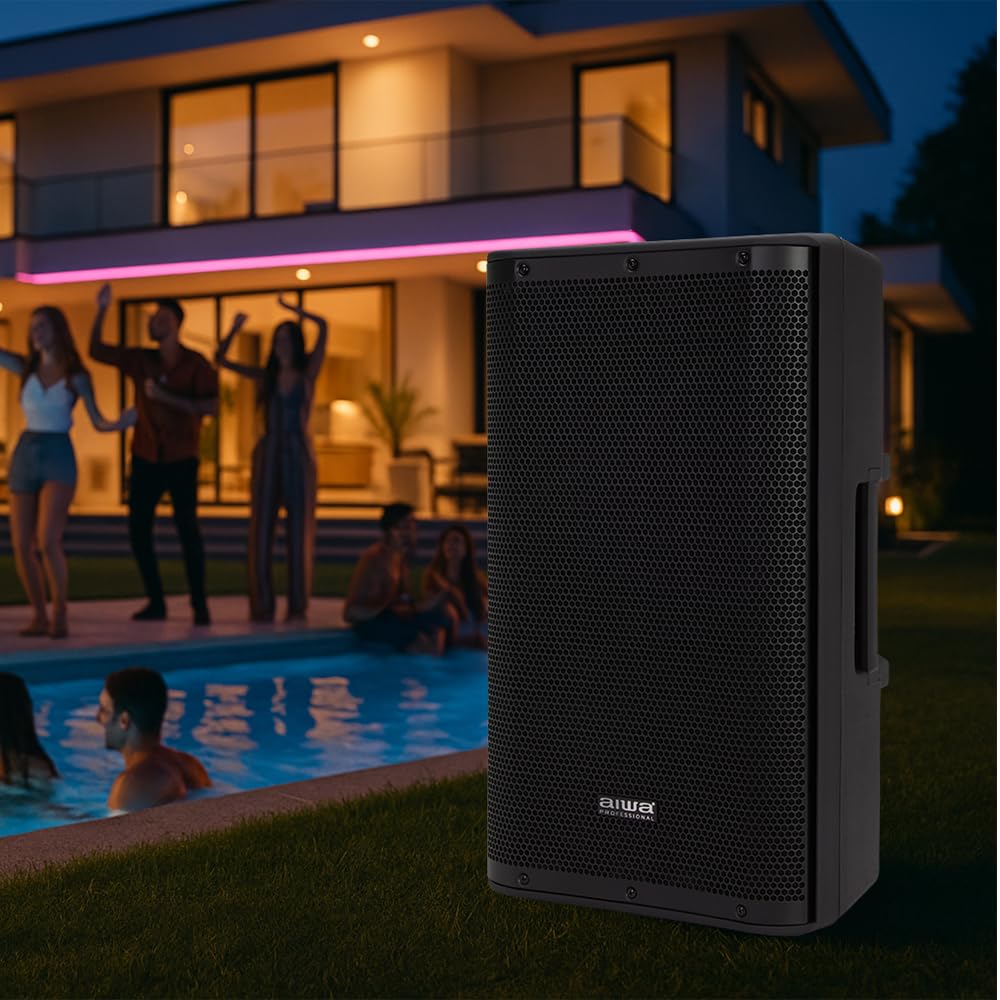 AIWA APRO-12 Altavoz autoamplificado de 12" con Bluetooth 5.0 TWS y DSP, 250 W RMS biamplificado Clase D, 122 dB, entradas XLR/Jack, Salida de Mezcla, 220 V
