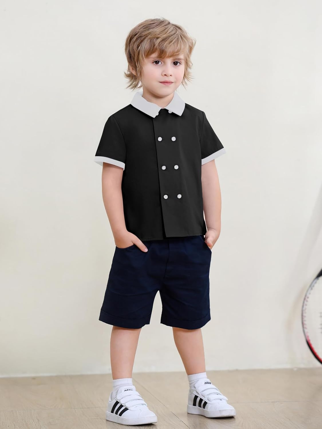 Haloumoning Toddler Baby Boys Short Sleeve Button Down Shirts Kids Color Block Double Breasted Dress Shirt 9M-8Y - Image 3