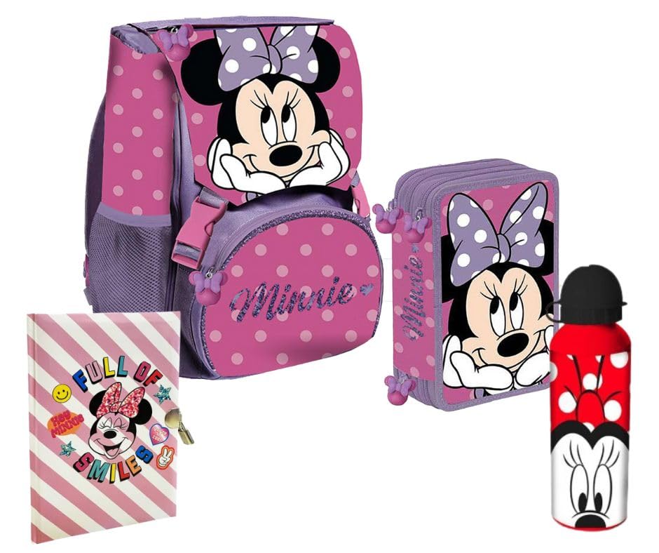 Set Scuola Minnie Zaino Scuola + Astuccio 3 Zip + Diario 12 Mesi o diario segreto