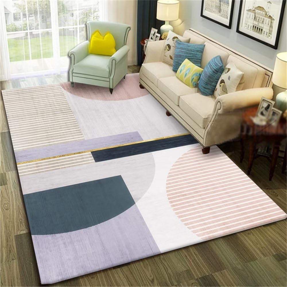 Tapis de salon bleu moderne géométrique pour une chambre de fille cosy