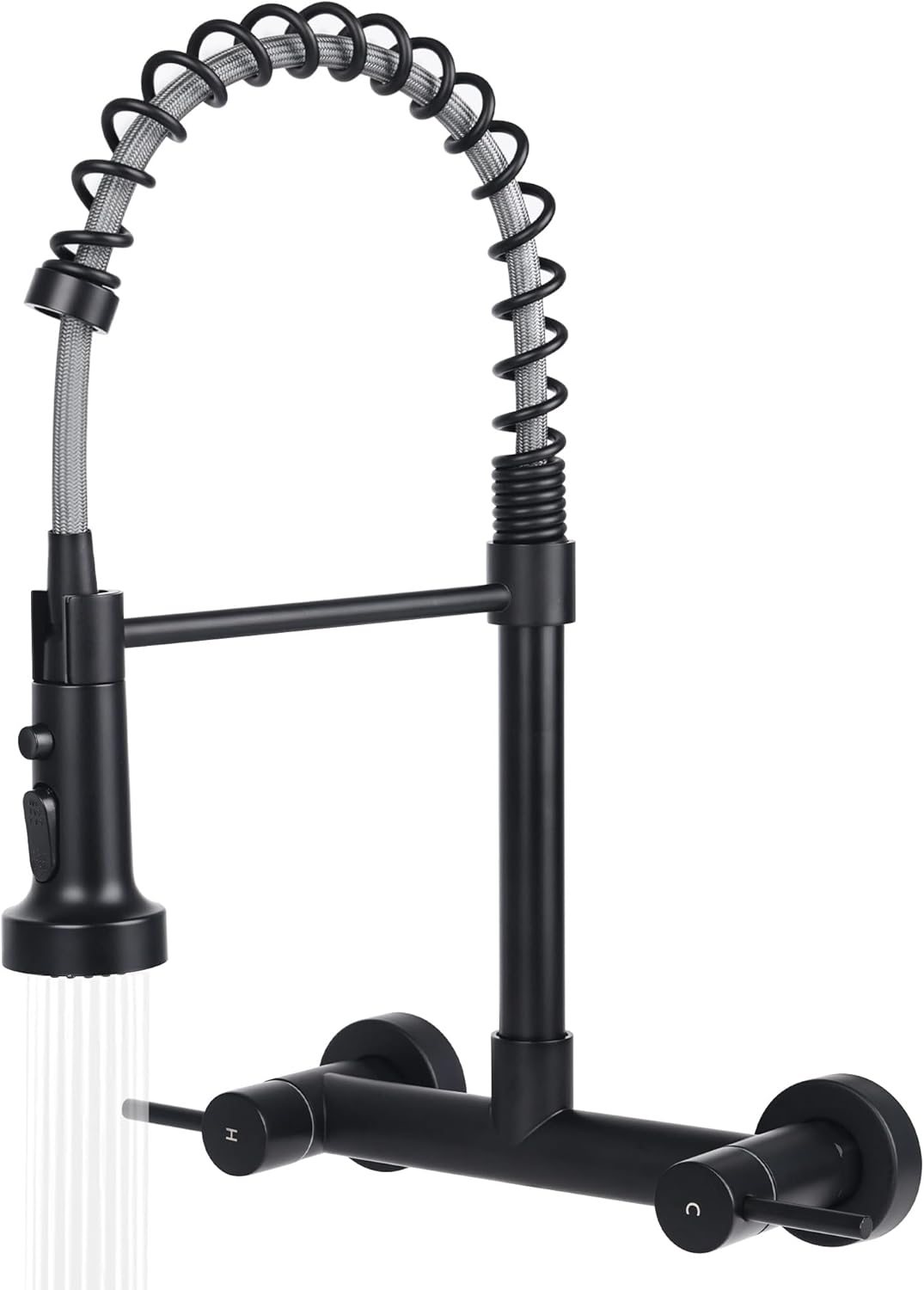 NOT TESTED Wall Mount Kitchen Sink Faucet, 8 Inch Center Wall Mount Kitchen Faucets with 3-Function Pull Down Sprayer, Dual Handles Commercial Faucet for Kitchen Laundry Restaurant (Black)