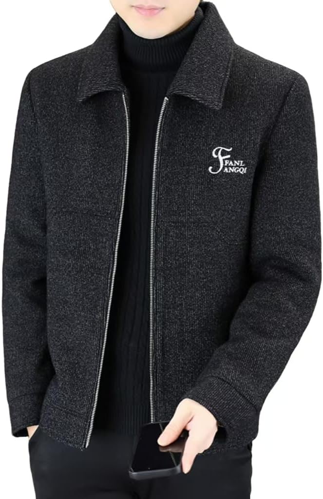 Men's Zipper Jacket, Casual Long-Sleeve Lightweight Style, Winter Outerwear, Fleece-Lined Thickened Coat