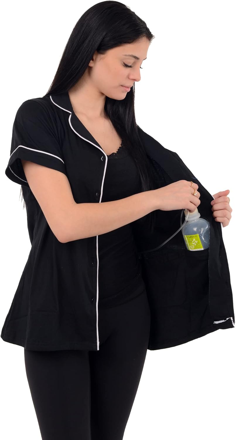 USBD Post Mastectomy Shirt with Drain Pockets Lapel Collar Post Op Button Down Recovery Tops - Image 6