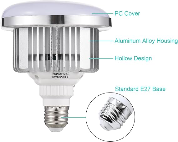 85W LED Light Bulb, Energy Efficient 3200K 5500K Adjustable Brightness E27 Mount Bulb with Remote Control for Photography Studio Home Warehouse Office Hotel (1 Pack)