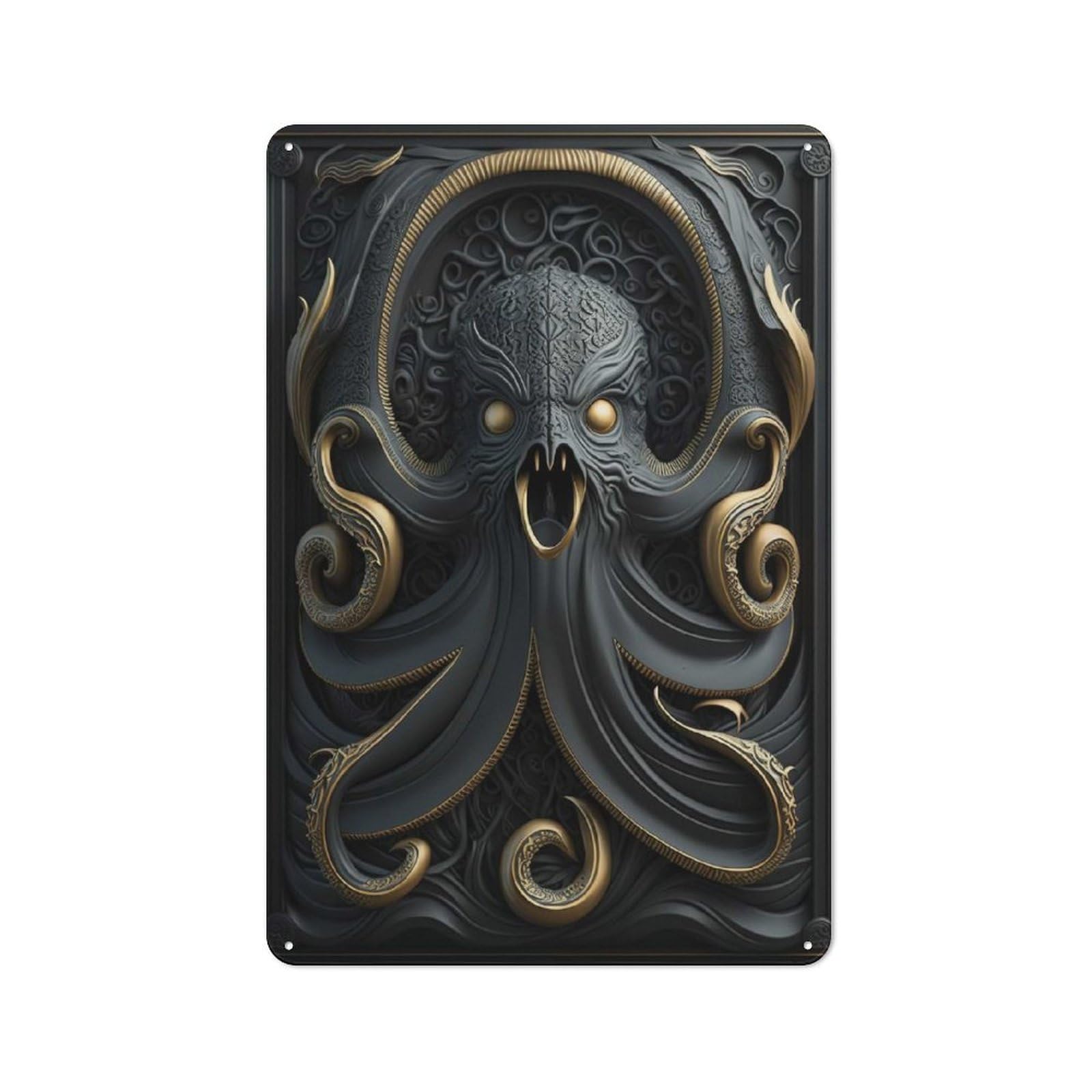 Junmoney Style-22 Kraken Octopus Gold Decor Vintage Metal Plaque 30X20cm For Hobby Room Or Studio, For Kitchen, Dining Room And Home Bar Wall Decor