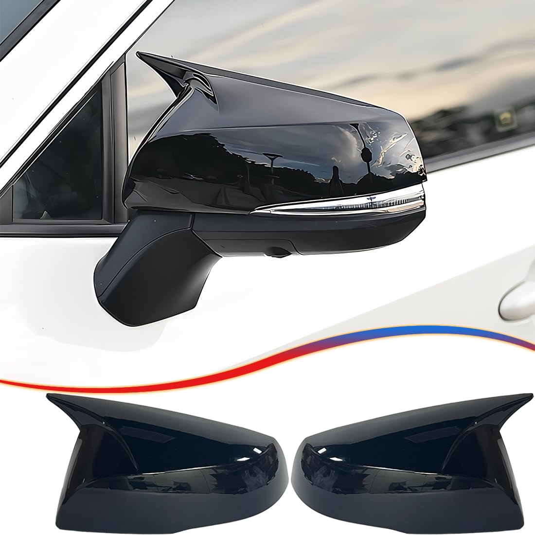 MUXEE Side Rear View Mirror Cover for Toyota RAV4 2019-2025(Not fit for Base)/Toyota Highlander 2020-2025 Bright Black Turn Signal Housing Cover Accessories