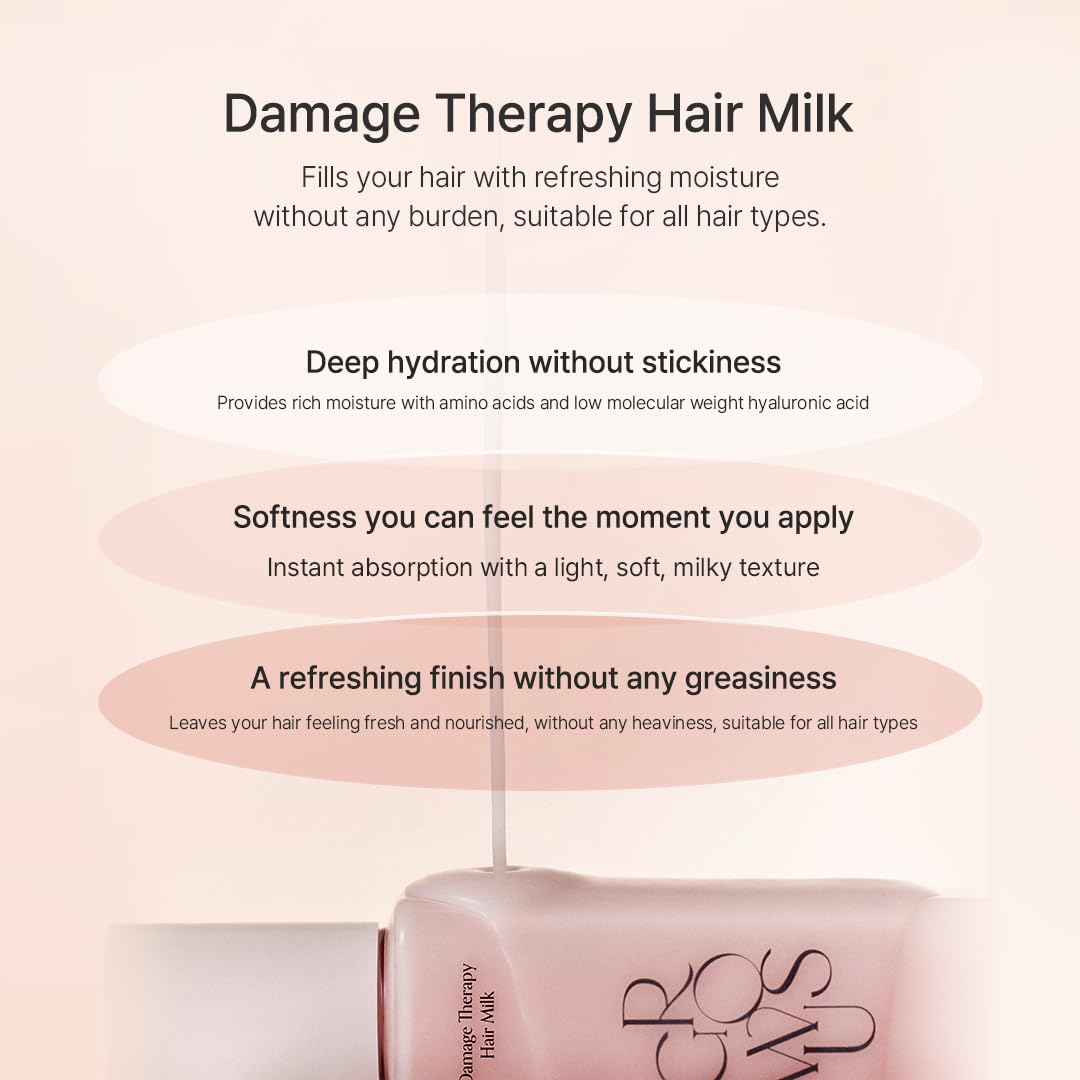 GROWUS Damage Therapy Hair Milk Leave-In Essence, 5.41 fl oz