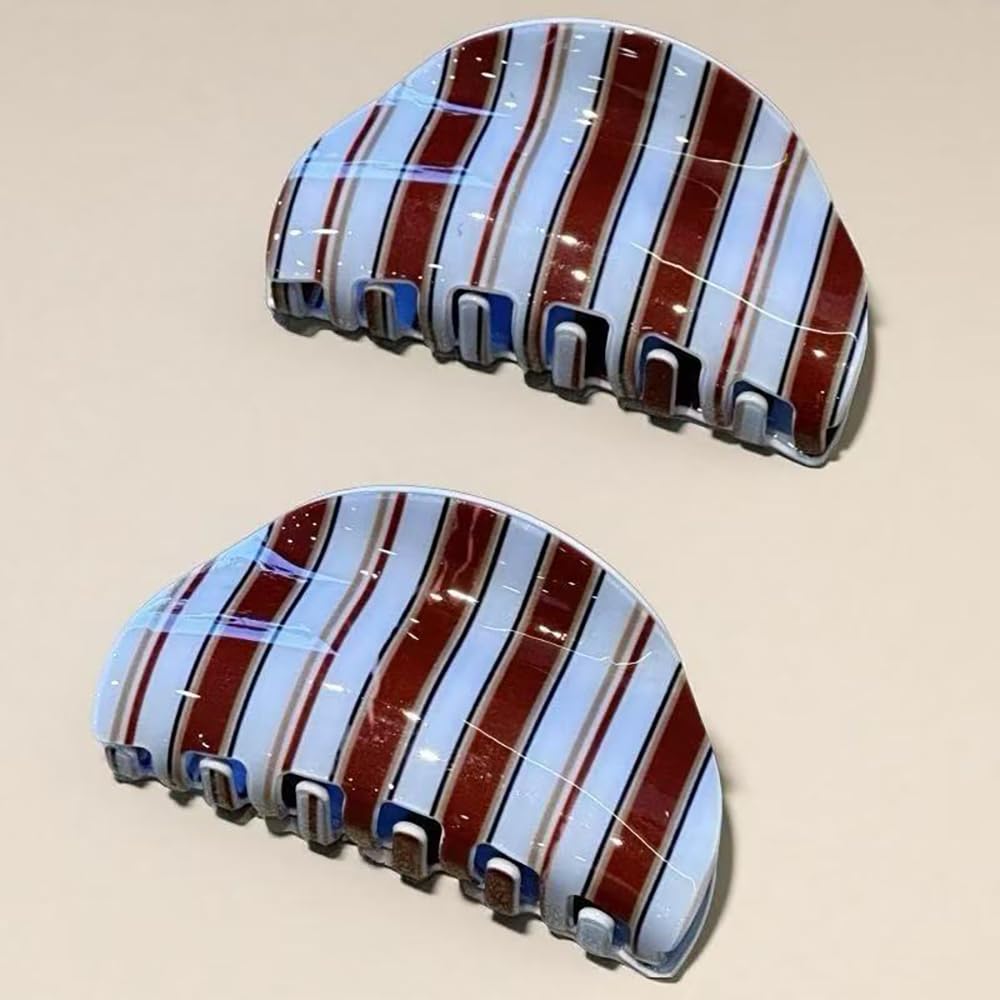 Blue Brown Striped Hair Clips for Women Shaped Hair Clip Sports Hair Accessory Shark Clips Ponytail Barrettes Hair Clip Claws Fashion Hair Claw for Women's Commuting Daily Hairstyles 1PC