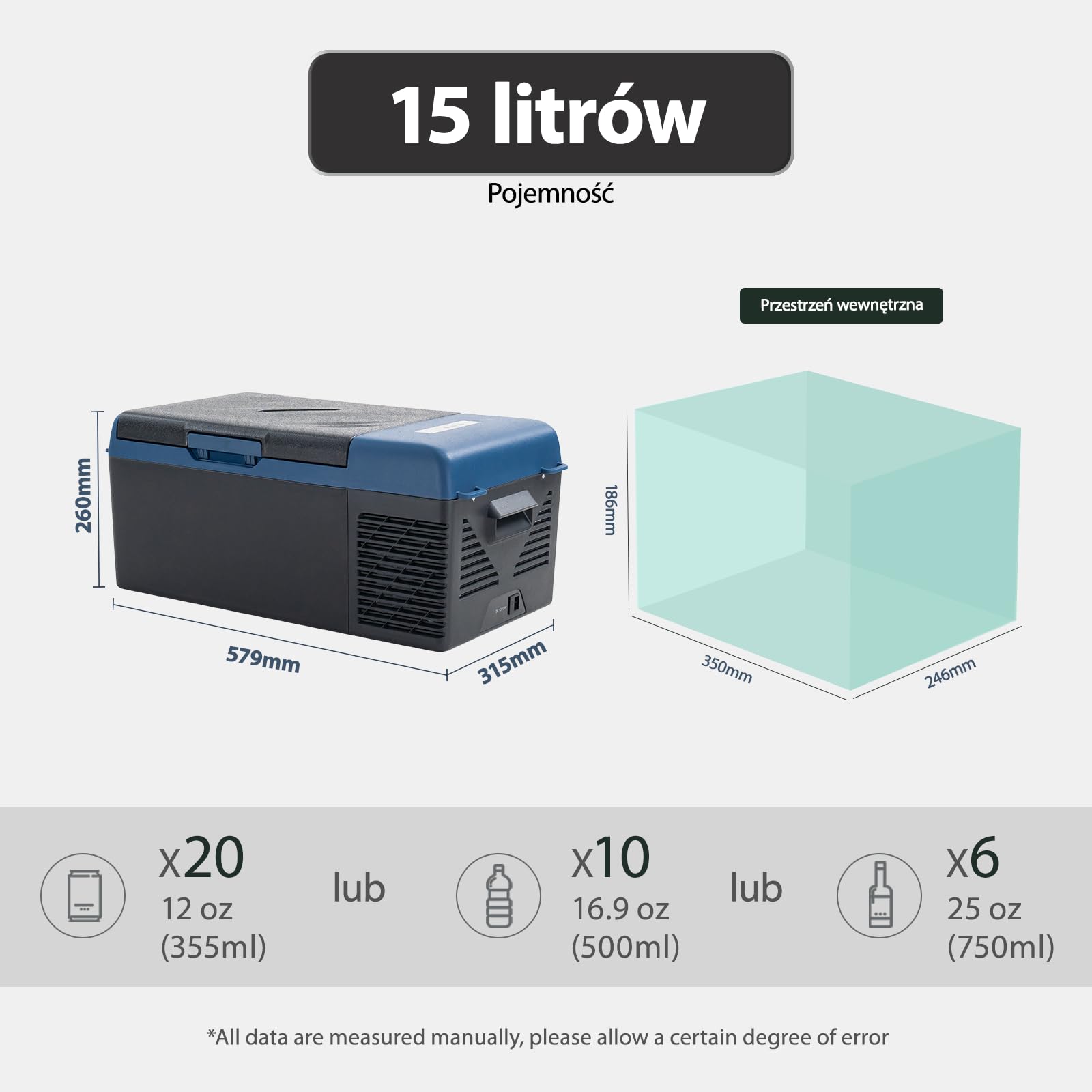 KI15 lodówka turystyczna 15L, mini lodówka kompresorowa, elektryczna, przenośna, lodówka turystyczna, zamrażarka 12/24V dla samochodów ciężarowych, łodzi, -20℃ do 20℃