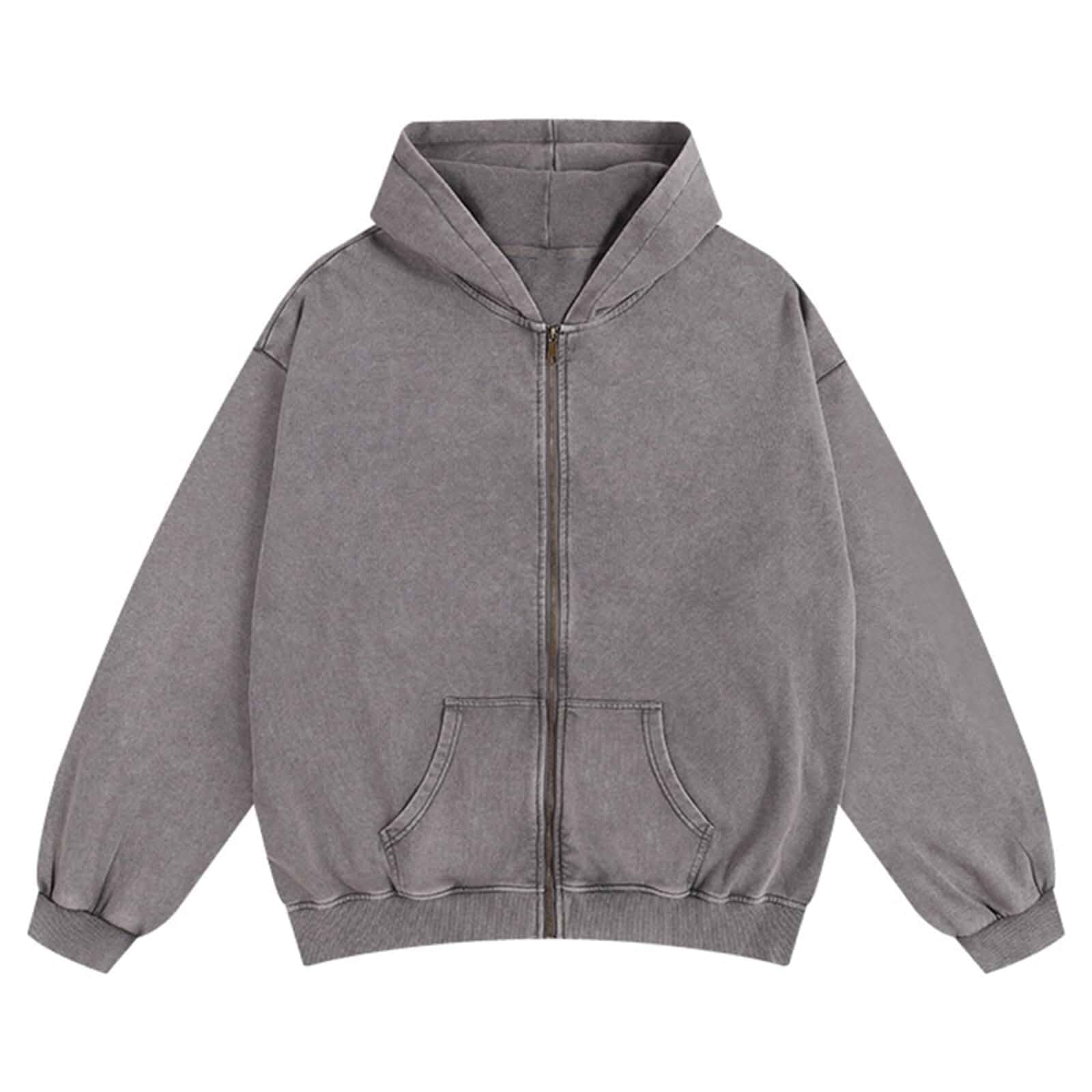 SnowElve Mens Zip Up Hoodie Women Full Zip Hoodies Vintage Acid Wash Oversized Sweatshirts Hooded Sweatshirt Streetwear