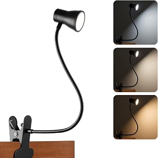 Eye-Caring Clip On Desk Lamp, 3 Color Modes & 10 Brightness LED Reading Light with Clamp, 360° Rotatable Gooseneck Reading Light, Portable Clamp Lamp for Bedroom, Office and Study (Black-Small)