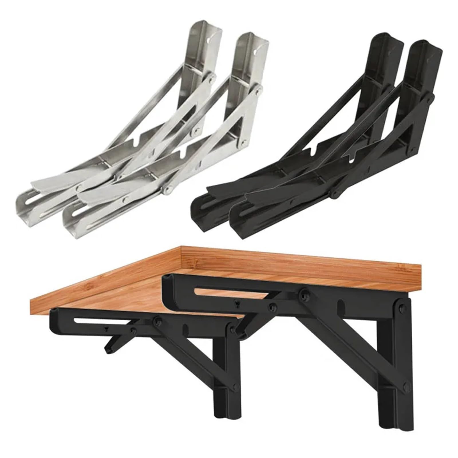 8/10/12inch RV Folding Bracket Stainless Steel Triangle Storage Rack Fixed Brackets Campervan Motorhome RV Accessories Camper Vehicle(12Inch-Black)