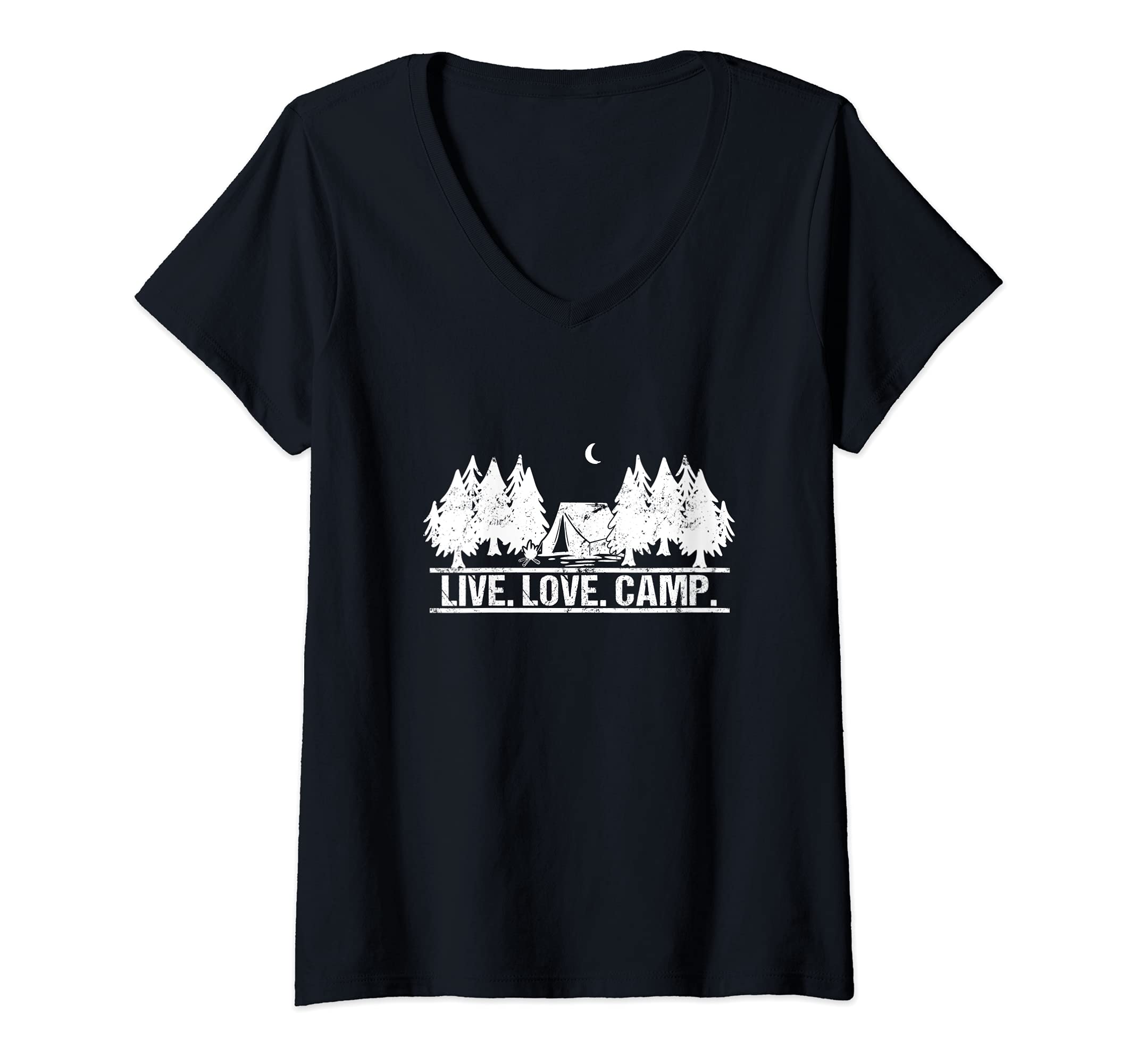 Womens Live Love Camp Tent - Hiking, Lake Life, Camping Love V-Neck T-Shirt, Black