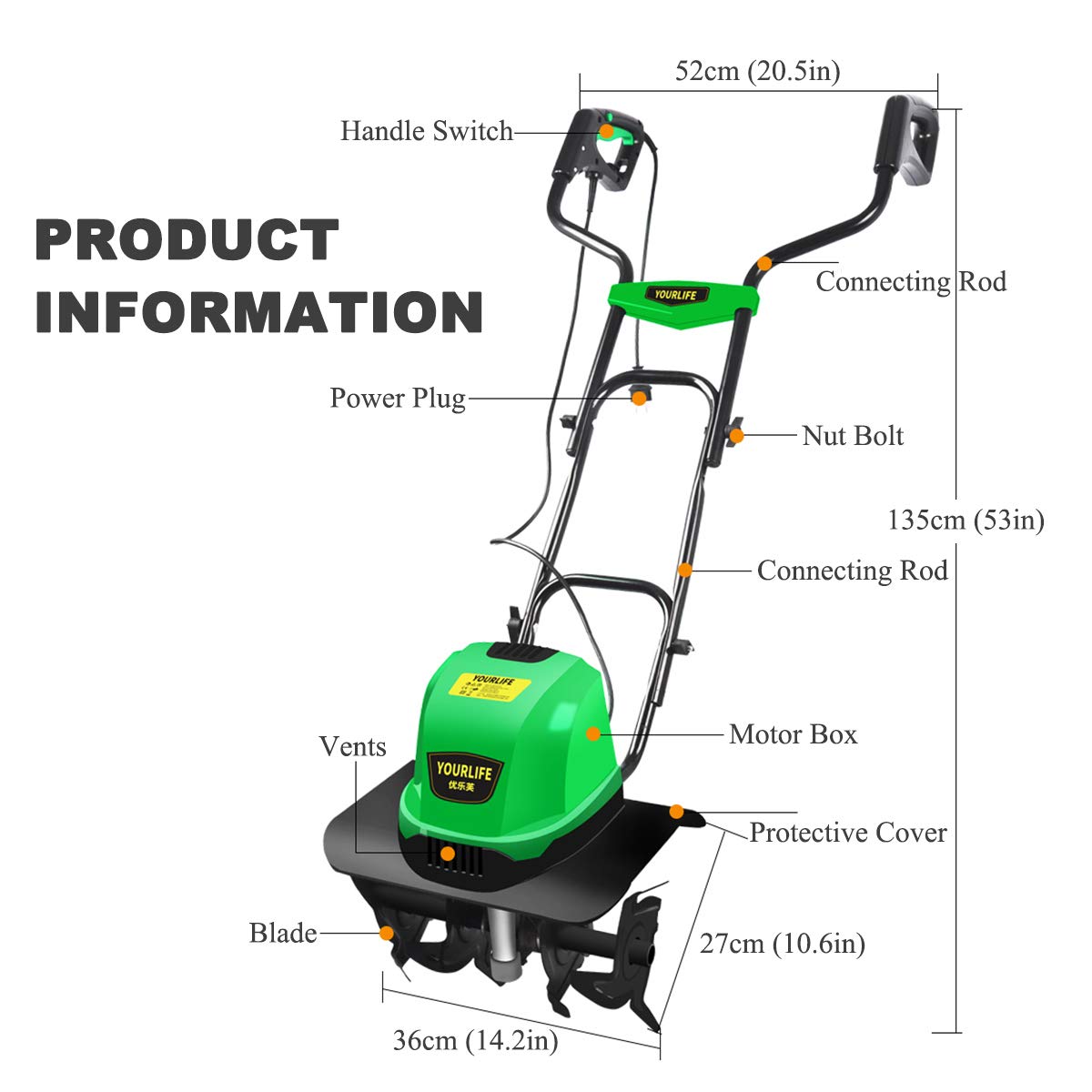 Motobineuse de Jardin, motoculteurs électriques 1500 W, Largeur agricole 18 Pouces, cultivateur Greenworks à Faible Bruit avec rallonge de 98 Pieds pour Jardin, pelouse, Potager