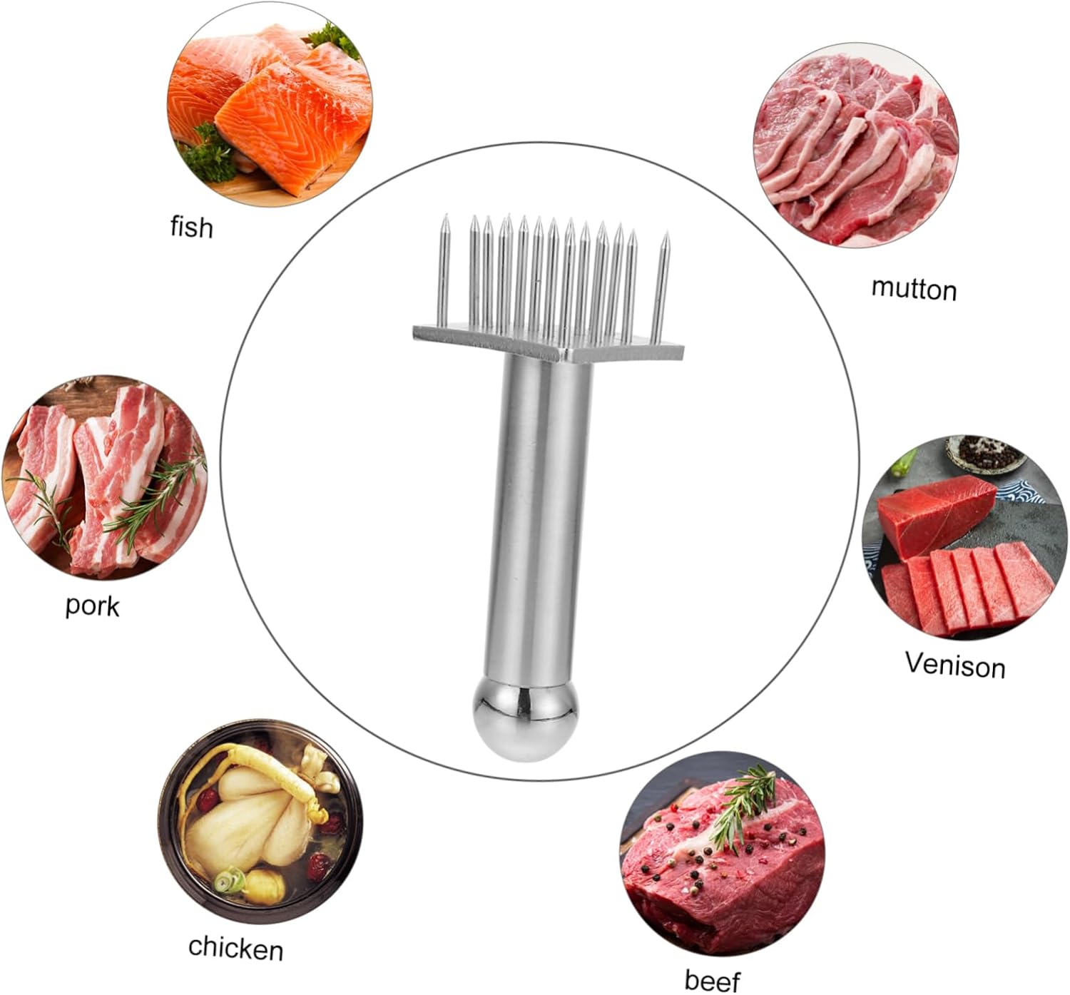 Stainless Steel Meat Tenderizer Needle Heavy Duty Pork Pounder Tool for Tenderizing Steak and Chicken Kitchen Cooking Supply Easy to Use for Household Cooking