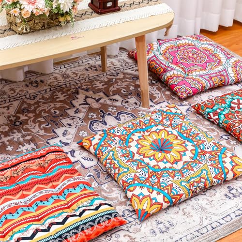 Nuogo 4 Pack Large 22 Inch Bohemian Floor Pillows Square Boho Floor Cushions Seating Pillows for Soft Yoga Meditation Pillow Mandala Pouf for Living Room Tatami Reading Nook(Exquisite) Nuogo 4 Pack Large 22 Inch Bohemian Floor Pillows Square Boho Floor Cushions Seating Pillows for Soft Yoga Meditation Pillow Mandala Pouf for Living Room Tatami Reading Nook(Exquisite)