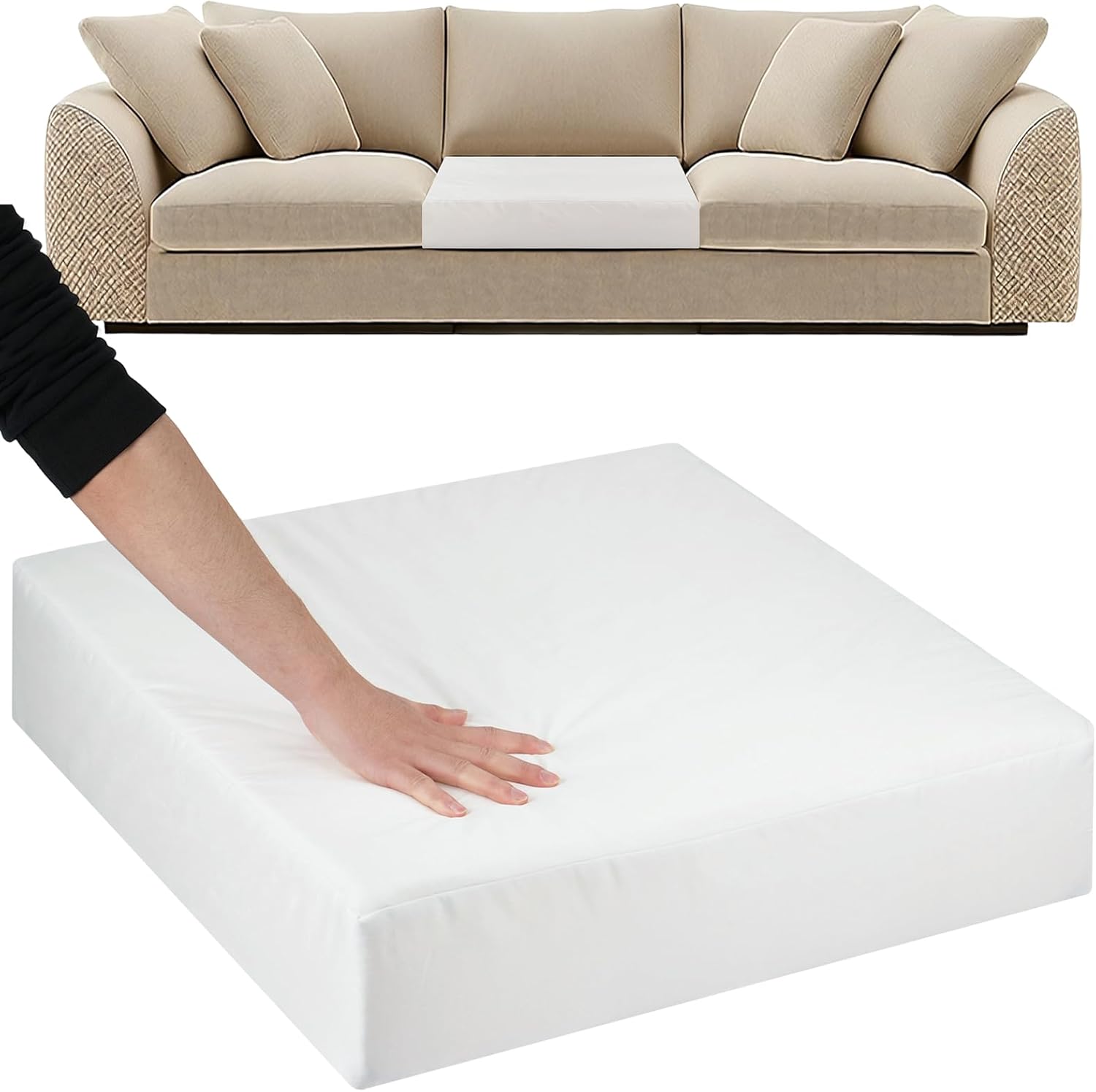 idee-home Couch Cushion Replacement 6"H, High Density Upholstery Foam Cushion Insert, Supportive & Soft Sofa Seat Cushions Foam with Removable Cover with Polyester Batting 24"x27", 1pc