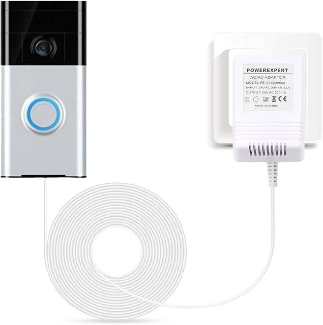 Doorbell Transformer, 24V/500mA Doorbell Power Supply Transformer Cable Compatible with Ring Video Doorbell, 8M (315") Cable (White)