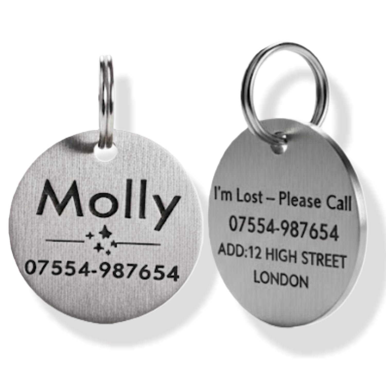 Personalised Pet ID Tag Premium Dog & Cat Name Tag Deep Engraved Brushed German Brass & Classic Brass Pet ID Tag UK Shipped Durable Pet Collar Accessory 4size 20mm 25mm 30mm 35mm