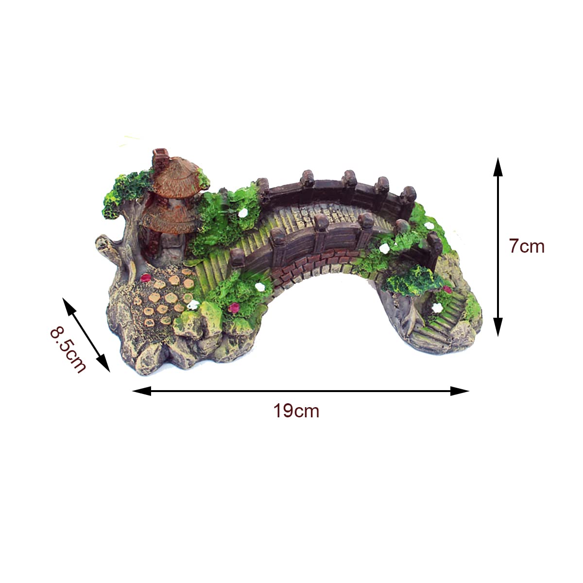 Decorazioni per Acquari Ornamento Tematico per Acquario con Ponte Paesaggistico in Resina per Piccoli Pesci Gamberetti Giochi per Acquari,19cmx8.5cmx7cm