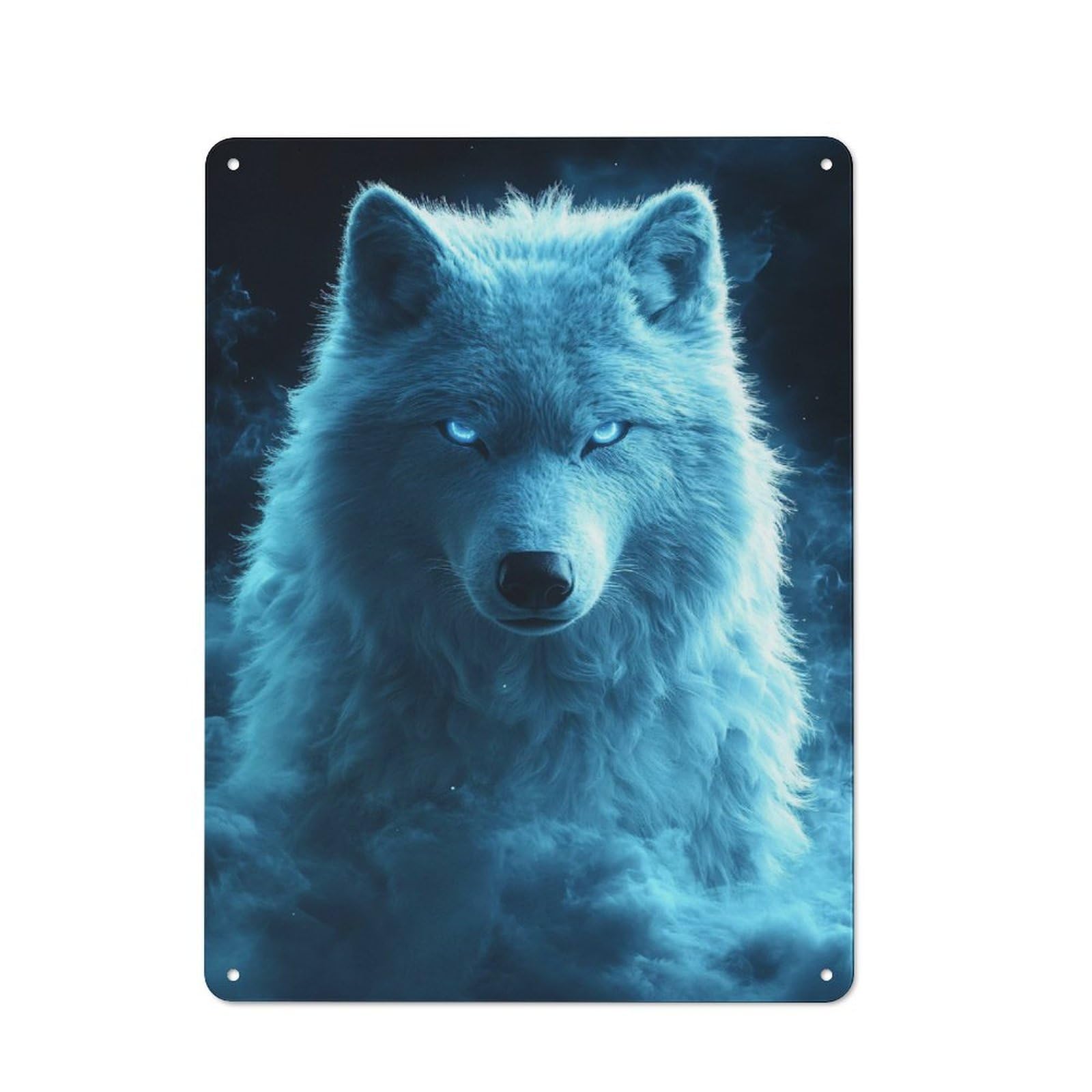 Vintage Blue Wolf Portrait Garden Room Metal Sign 40x30cm, Porch Wall Decor for Conservatory, Home Bar Or Utility Room