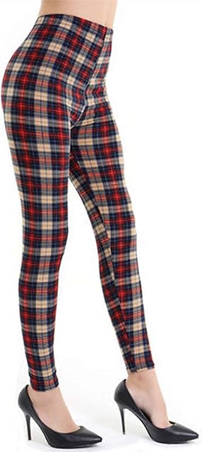 Aventy Womens Red Tartan Check Print Elacticated Ladies Full Length Long Stretchy Leggings