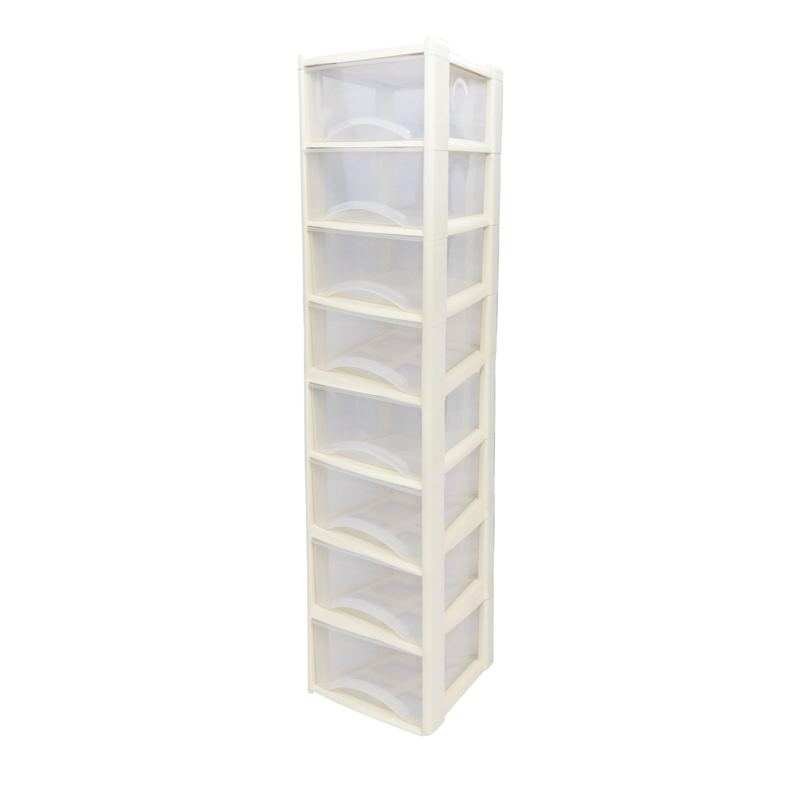 Neat. 8 Plastic Storage Drawers Unit with See-Through Drawers, Compact Vertical Design – Durable Plastic, Ideal for Organizing Office Crafts, and Household Items, 160cm x L39cm x W39cm -Cream