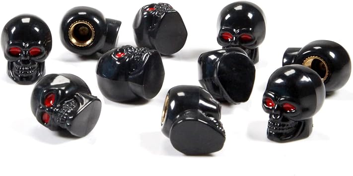 Dsycar Black Tire Valve Stem Caps, 10 Pack Skull Style Valve Caps, Antirust Copper Liner Tire Caps, Universal for Cars, SUVs, Bike, Trucks and Motorcycles Black