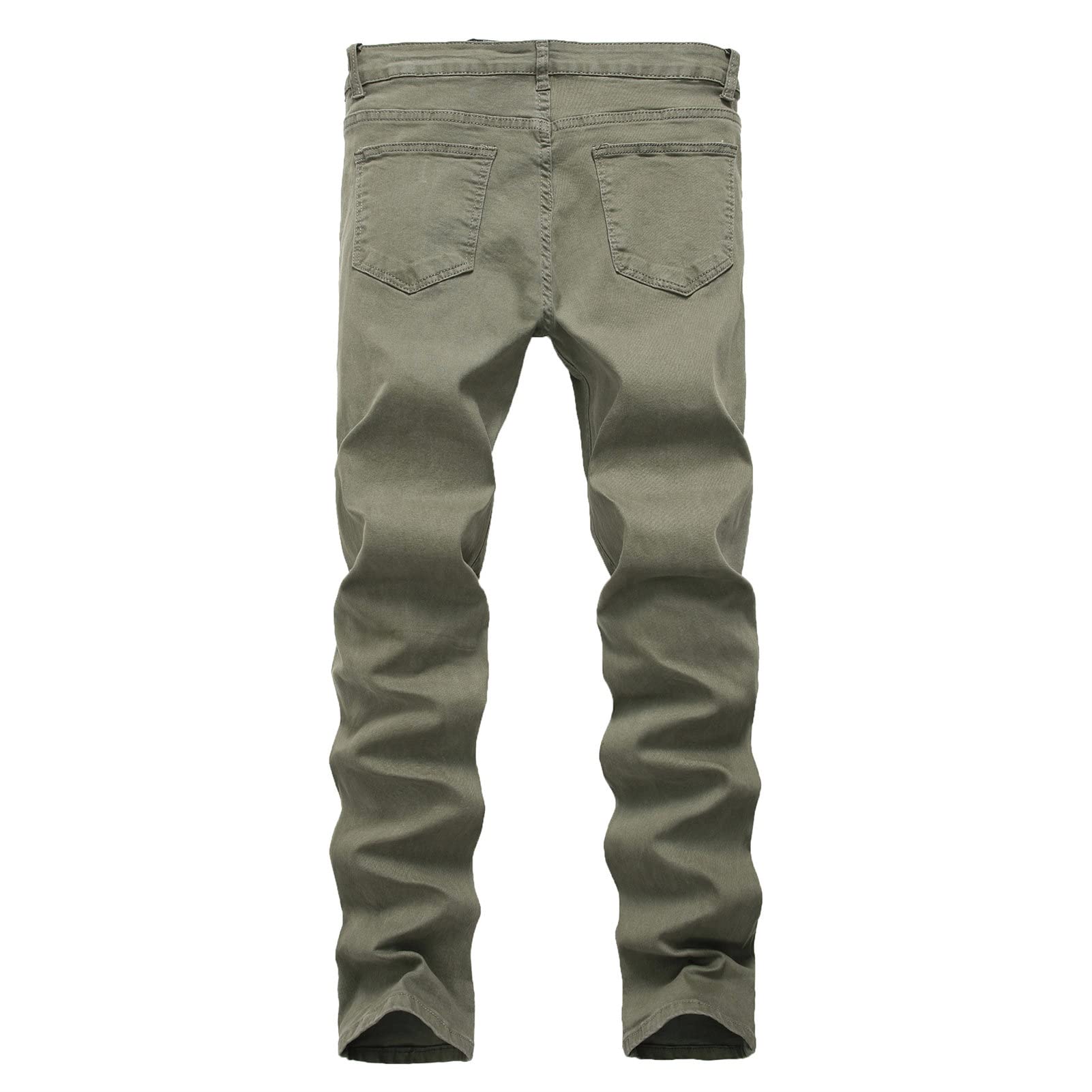 Men's Ripped Distressed Destroyed Jeans Stretch Vintage Hip Hop Jean with Holes Straight Leg Slim Fit Denim Pants (Armygreen,38)