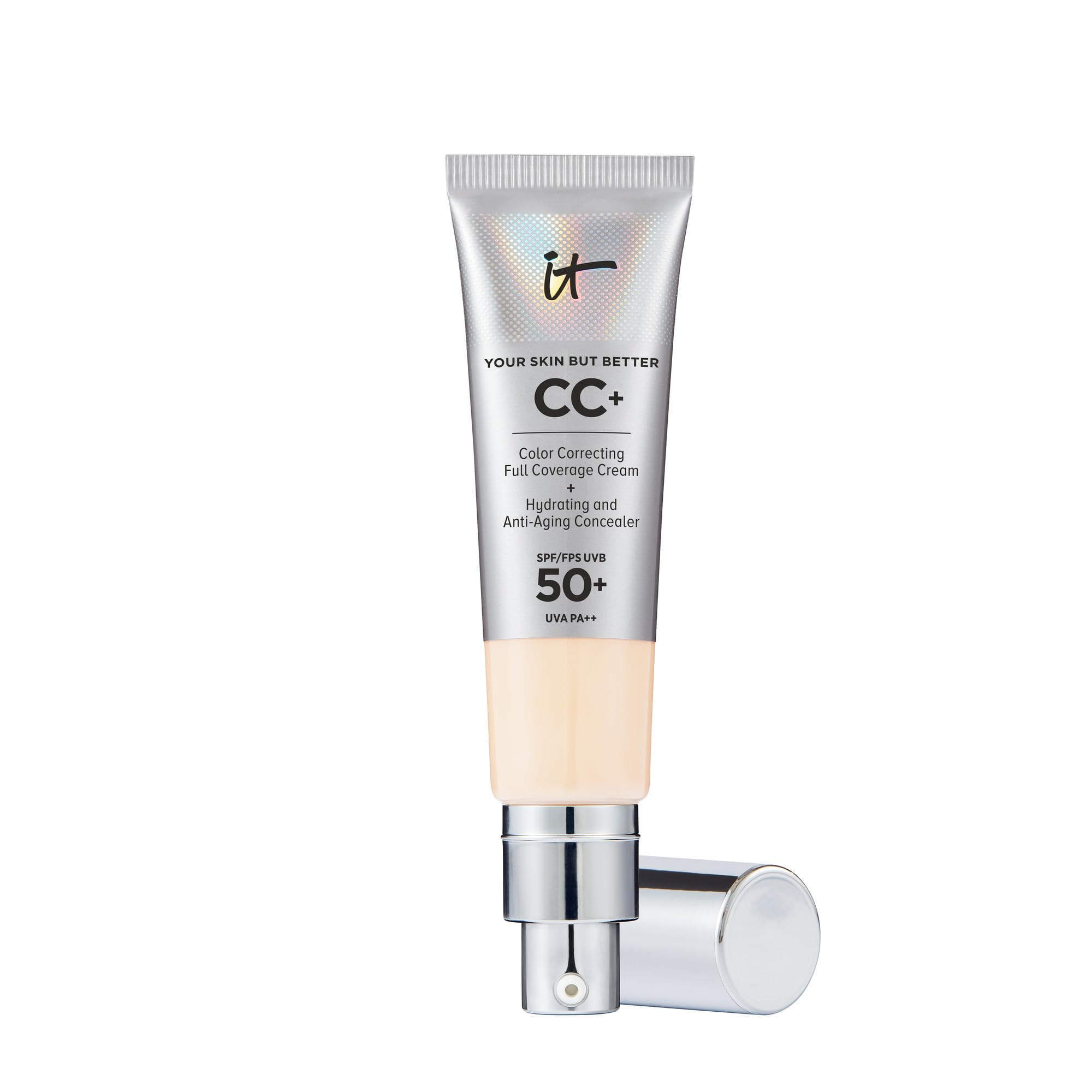 iT Cosmetics Full Coverage Foundation with SPF 50 Protection, Enriched with Hyaluronic Acid & Vitamin E, Your Skin But Better CC+ Cream, Shade: Fair, 32ml