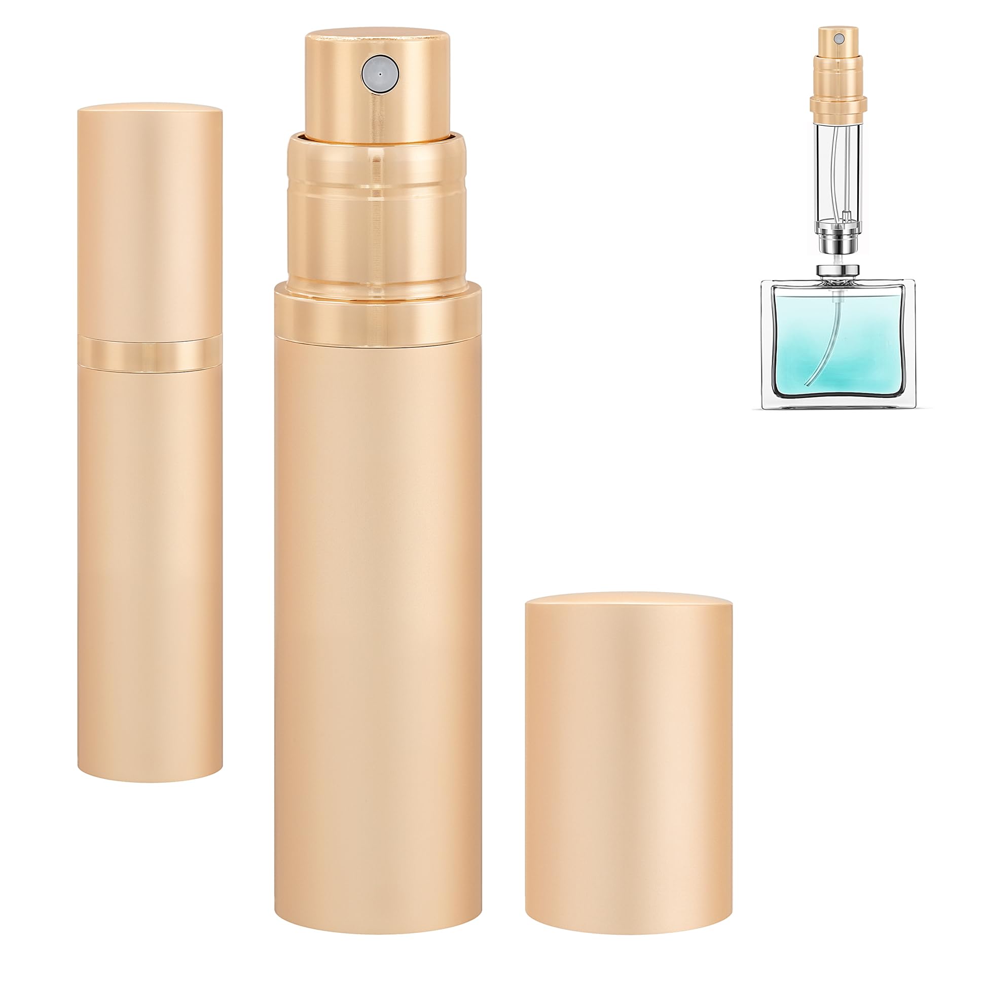Qavhun Gold Travel Refillable Perfume Atomiser Bottle - 1-Pack 5Ml Leakproof Travel Perfume Refillable Bottle, Perfume Atomizer, Portable Fragrance Atomiser (Gold)