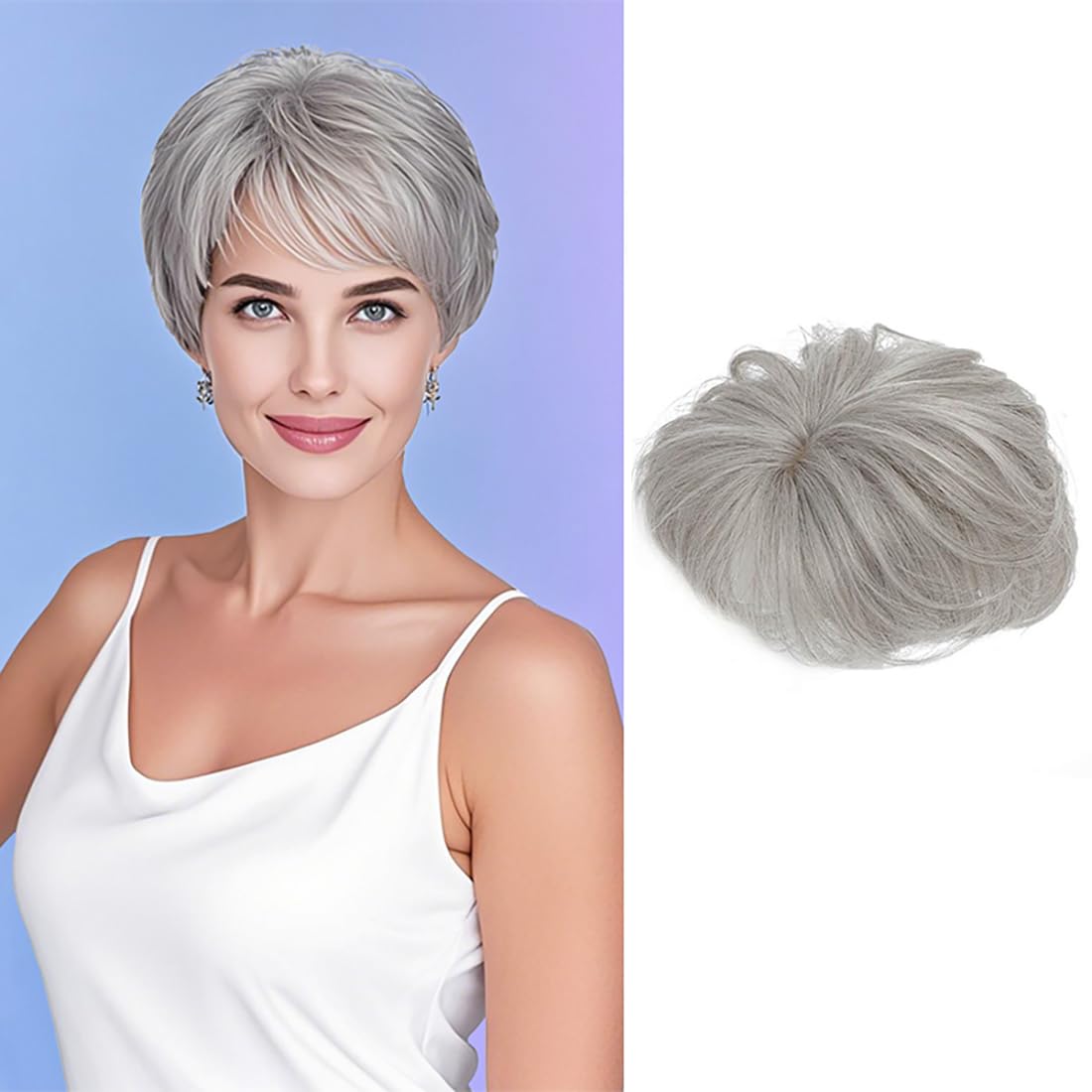 Head Top Replacement Wig 15cm Clip in Fluffy Straight Hair Topper Synthetic Side Part Wiglet Hairpiece with Bangs (88H#)