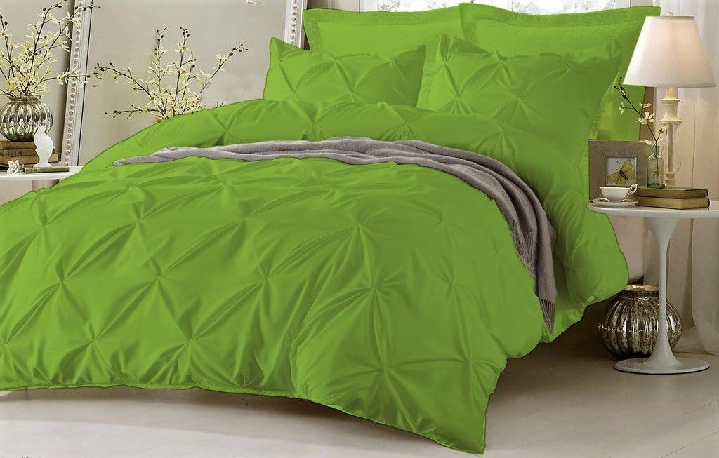 Stylish Pinch Pleated 1 PCs Decorative Duvet Cover(Parrot Green, King/Cal King) Luxurious 100% Egyptian Cotton 300 Thread Count