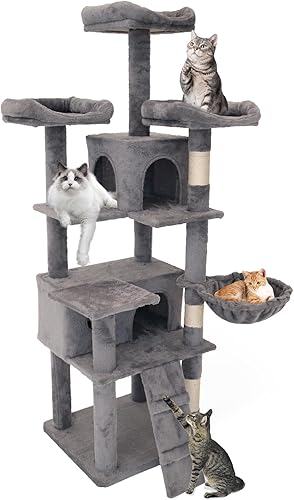 Jotoa Torre de árbol para gatos, patio interior de varios niveles, lugar de descanso de piel sintética, rascador y poste de ejercicio, con kit