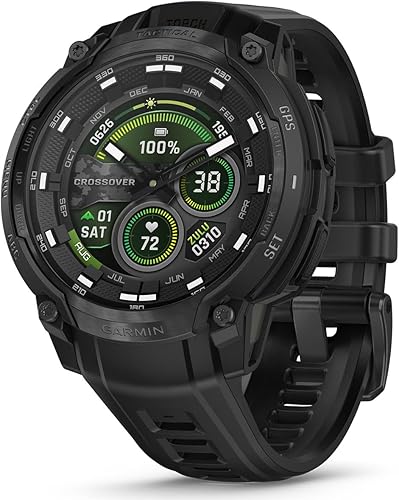 Miniatura 2 de PlayBetter Garmin Instinct Crossover AMOLED Tactical (negro) Caja de regalo de reloj inteligente GPS para exteriores, pantalla analógica,