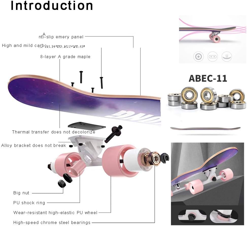 Skateboard 42 Inches Long Boards Skateboard for Girls Boys, Premium Longboard Skateboard for Cruising Freestyle Downhill Dancing Skate Board Cruiser for Teens Adults Beginners (Color : Style A)