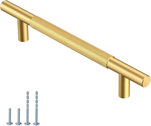 Miniatura 1 de AITITAN Paquete de 10 manijas doradas para gabinete, tiradores de gabinete moleteados de 7 pulgadas (5 pulgadas) y manijas doradas para tocador,