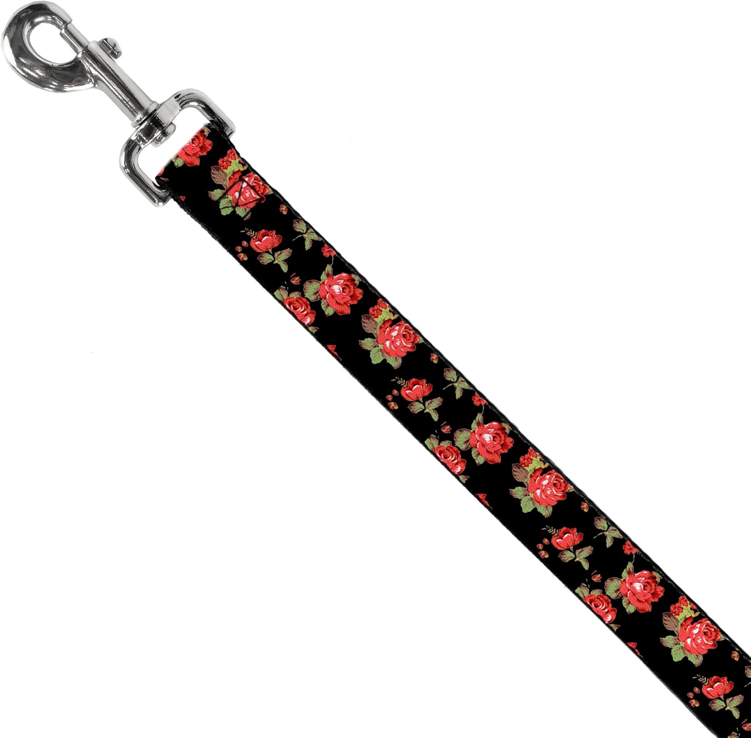Dog Leash Red Roses Scattered Black 4 Feet Long 1.5 Inch Wide