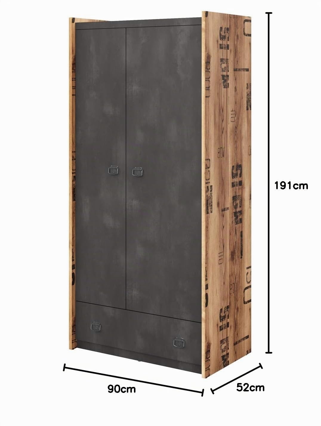Furniture24 Kleiderschrank Fargo FG02 Schrank Drehtürenschrank 2 Türiger Jugendzimmerschrank mit Kleiderstange und Einlegeboden