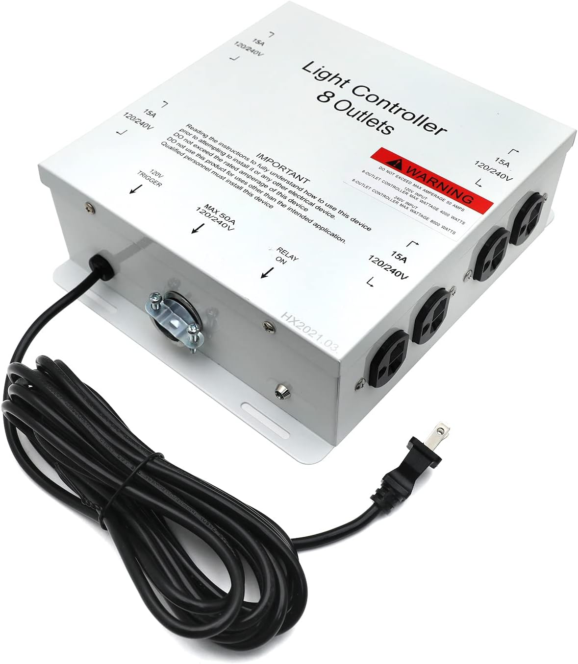 8-Light Controller, Lighting Relay Ballast Grow Light Controller 8000W 240V, 4000W 120V with Trigger Cords, HID Hydroponic Master Ballast Controller