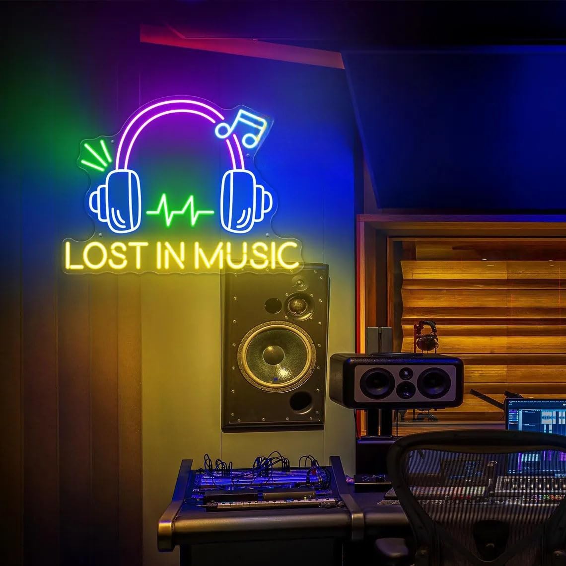 Xusdamyj Lost in Music Headphones neon sign led Custom Music Studio Light, Party Bar Decoration Party Decor Wall