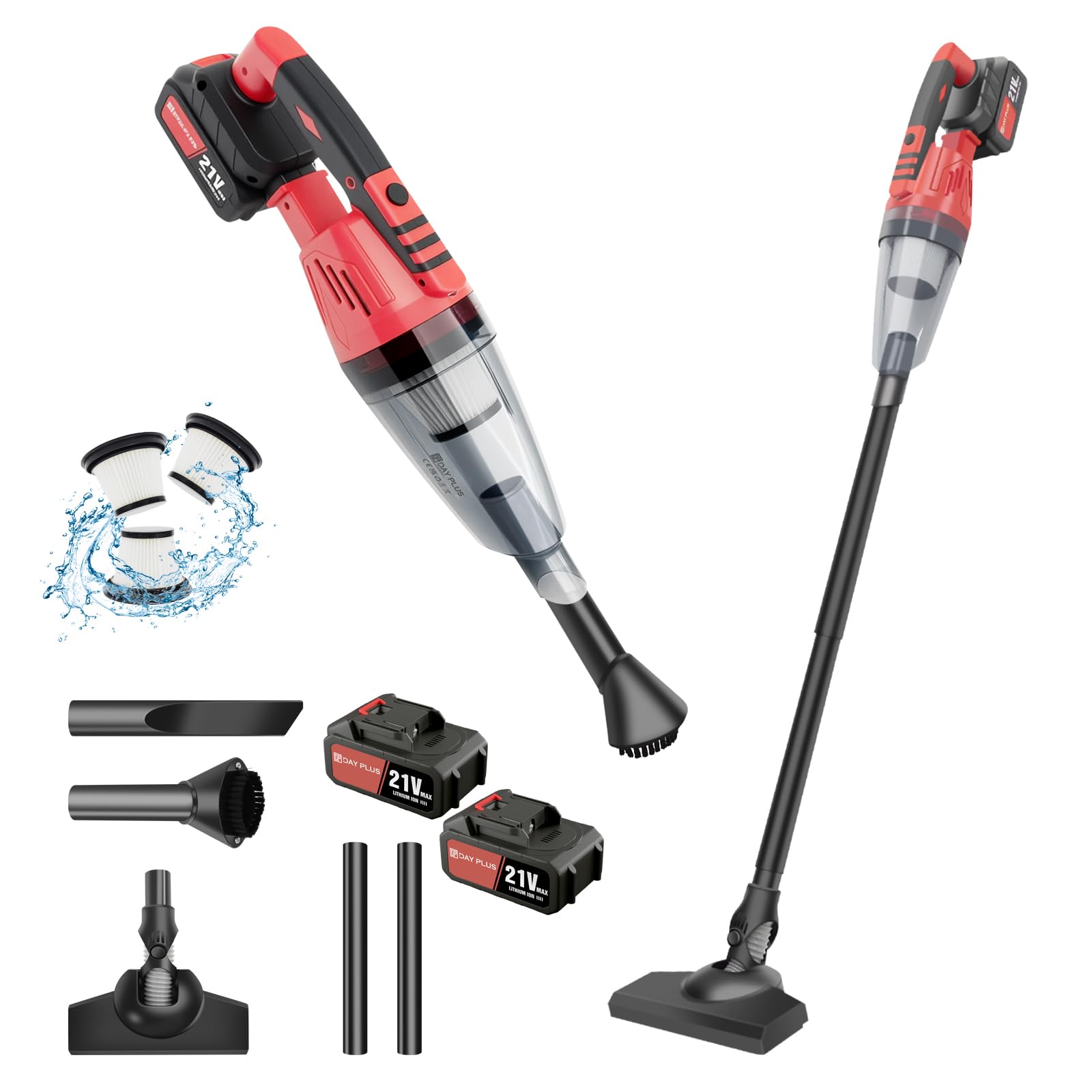 EFAN Cordless Vacuum Cleaner, 5500PA 2-in-1 Upright & Handheld Stick Vacuum, Up to 20Mins Runtime Lightweight Vacuums with 2 Detachable Battery, for Hardwood Floor Carpet Car Pet Hair, Red