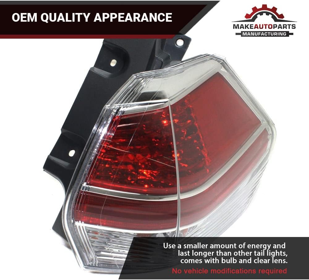 Premium Passenger Side Outer Clear & Red Lens Tail Light Assembly For Nissan Rogue 2014-2016 - NI2805102